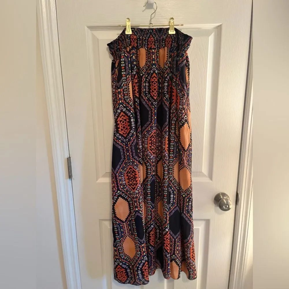 Anthropologie Maeve Geometric Maxi Skirt - Coral and Navy